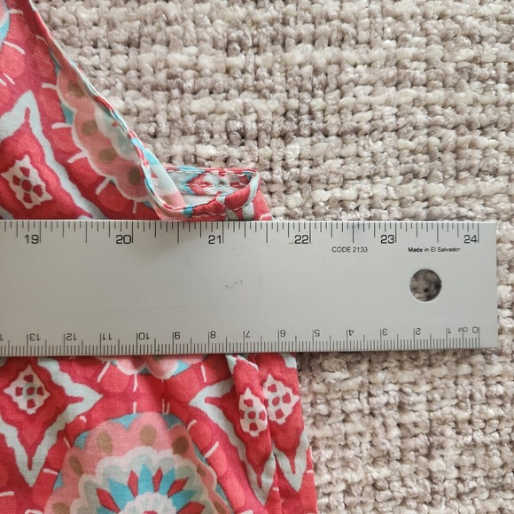 Talbots Womens XL Red Blue Medallion Print Sleeveless Cotton Ruffle Neck Blouse - Picture 2 of 7